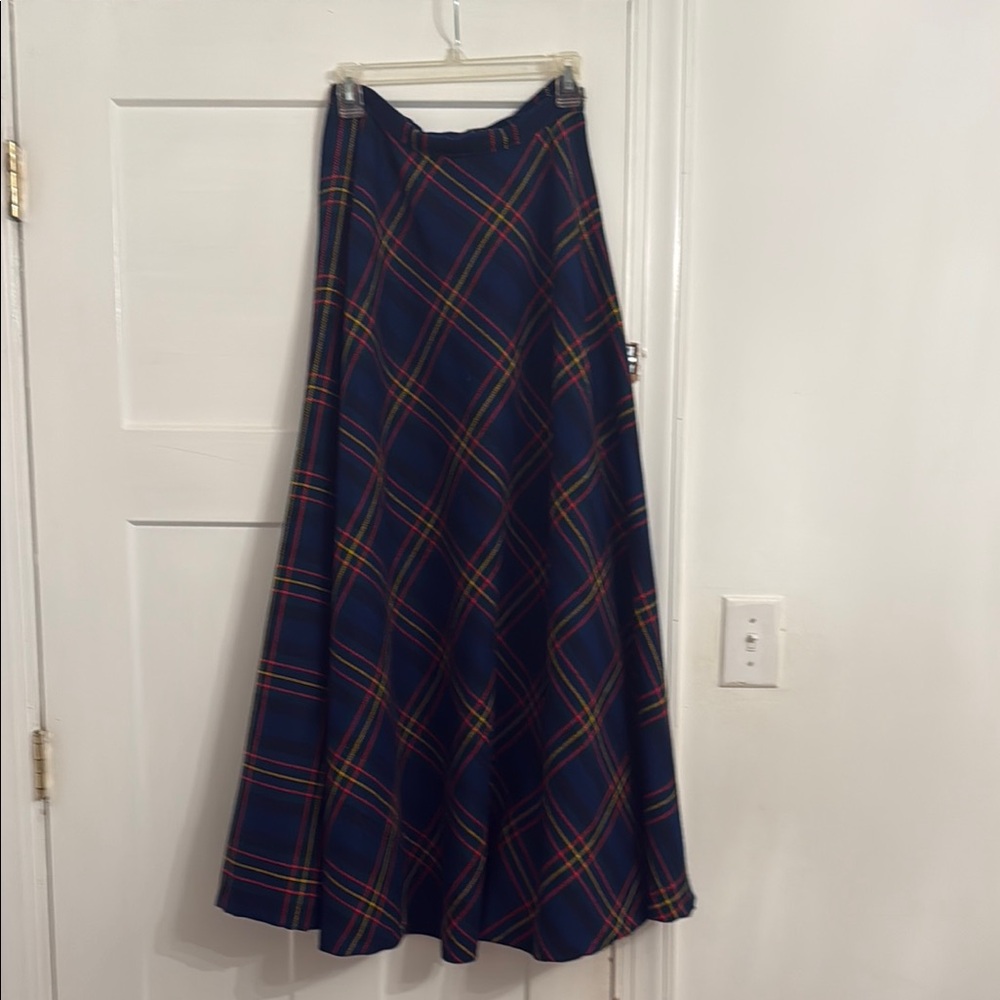 Elegant Navy Plaid A-Line Skirt
